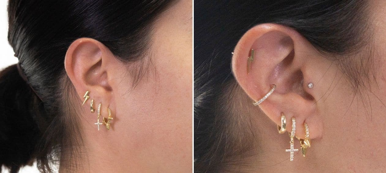 Tendencia Ear: Llena orejas con muchos pendientes.